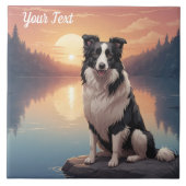 Border Collie am See Fliese (Vorderseite)
