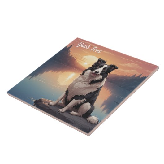 Border Collie am See Fliese (Seite)