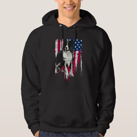 Border Collie American Flag USA Awesome Hoodie (Vorderseite)