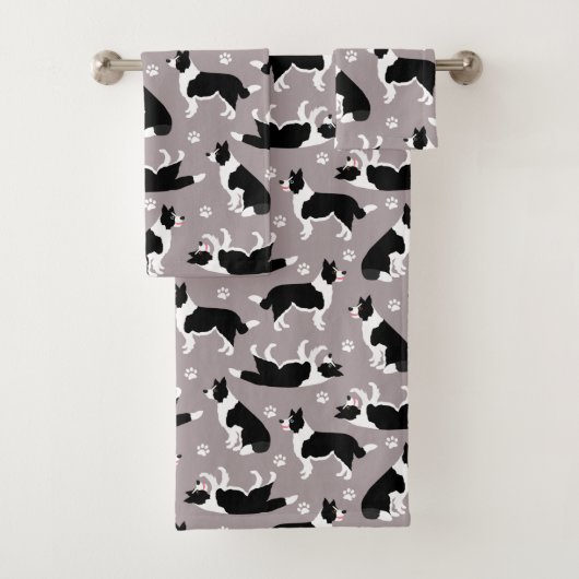 Border Collie and Paw Print Bath Handtuch Set (Insitu)