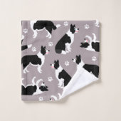 Border Collie and Paw Print Bath Handtuch Set (Waschlappen)