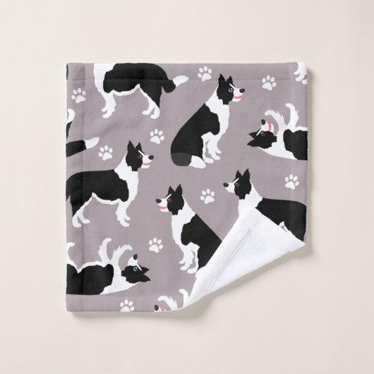 Border Collie and Paw Print Bath Handtuch Set (Waschlappen)