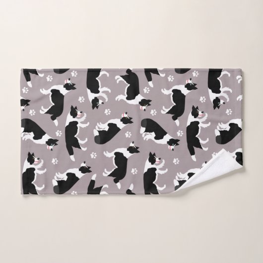 Border Collie and Paw Print Bath Handtuch Set (Handtuch)
