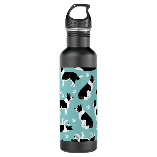 Border Collie and Paw Print Edelstahlflasche (Vorderseite)