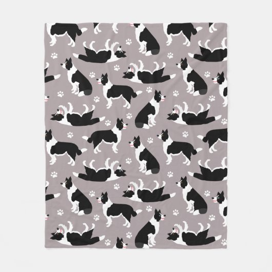 Border Collie and Paw Print Fleece Blanket (Vorderseite)