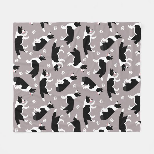 Border Collie and Paw Print Fleece Blanket (Vorderseite (Horizontal))