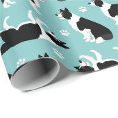 Border Collie and Paw Print Geschenkpapier (Rolleneckpunkt)