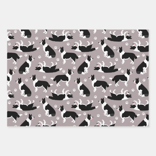 Border Collie and Paw Print Geschenkpapier Set (Vorderseite 3)