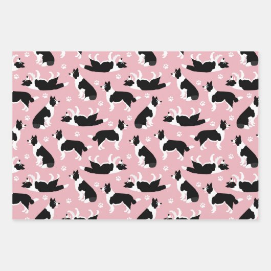 Border Collie and Paw Print Geschenkpapier Set (Vorderseite 2)