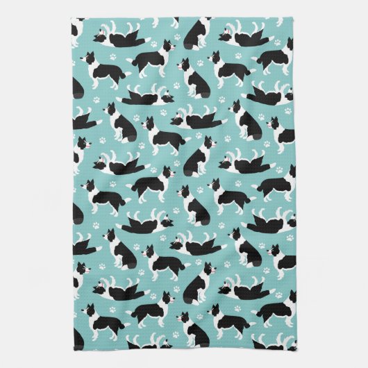 Border Collie and Paw Print Geschirrtuch (Vertikal)