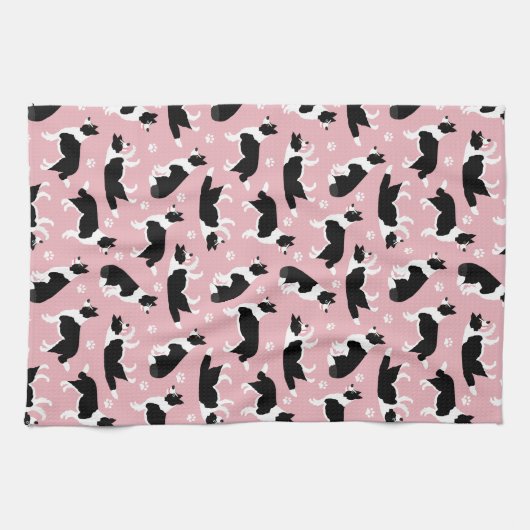Border Collie and Paw Print Kitchtuch Geschirrtuch (Horizontal)