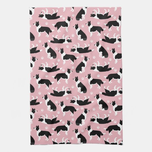 Border Collie and Paw Print Kitchtuch Geschirrtuch (Vertikal)