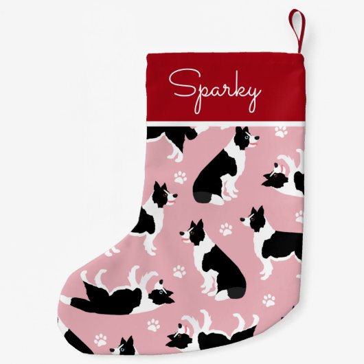 Border Collie and Paw Print Kleiner Weihnachtsstrumpf (Rückseite)