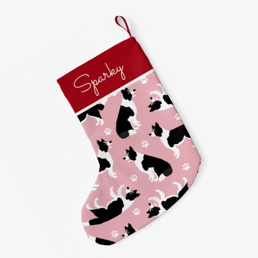 Border Collie and Paw Print Kleiner Weihnachtsstrumpf (Rückseite (Hängend))