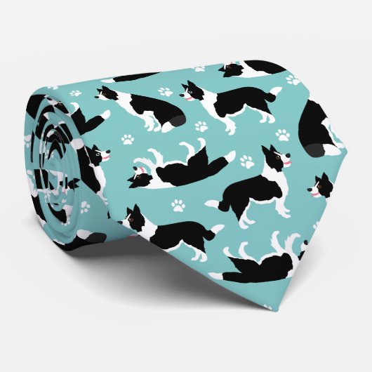 Border Collie and Paw Print Krawatte (Gerollt)