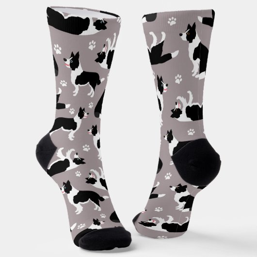 Border Collie and Paw Print Socken (Gewinkelt)