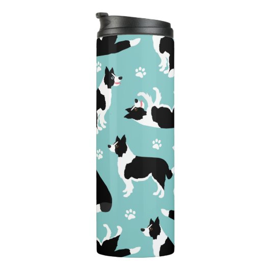 Border Collie and Paw Print Thermosbecher (Nach rechts gedreht)
