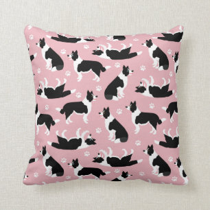 Border Collie and Paw Print Throw Kissen