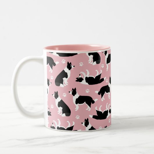 Border Collie and Paw Print Two-Tone-Kaffee-Tasse Zweifarbige Tasse (Links)