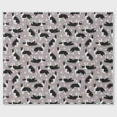 Border Collie and Paw Print Wrapping Paper Geschenkpapier (Flach)