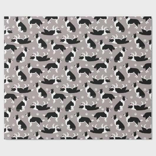 Border Collie and Paw Print Wrapping Paper Geschenkpapier (Flach)