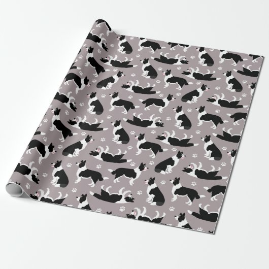Border Collie and Paw Print Wrapping Paper Geschenkpapier (Ungerollt)