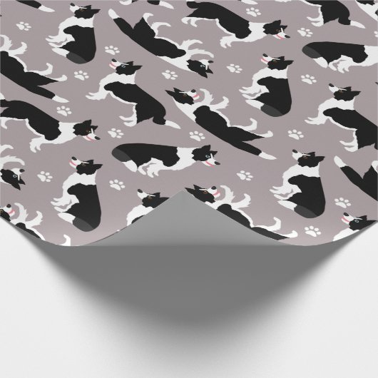 Border Collie and Paw Print Wrapping Paper Geschenkpapier (Ecke)