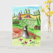 Border Collie and Sheep, Wassercolor Folk Card Karte (Gelbe Blume)
