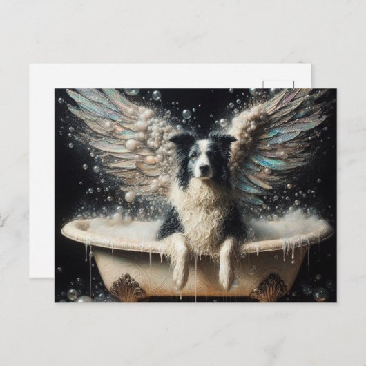 Border Collie Angel im Bubblebad Postkarte (Vorne/Hinten)