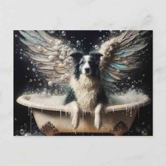 Border Collie Angel im Bubblebad Postkarte (Vorderseite)