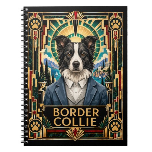 Border Collie, Art Deco Hund Notizblock (Vorderseite)