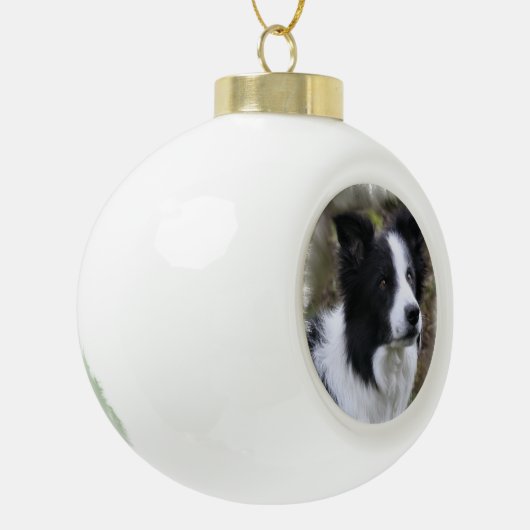 Border Collie Art Keramik Kugel-Ornament (Links)