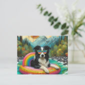 Border Collie auf einem Rainbow Color Floor Postkarte (Stehend Vorderseite)