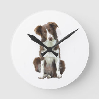 Border Collie (B) - braun und weiß Runde Wanduhr
