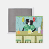 Border Collie Bamboo Tiki Bar Magnet (Vorderseite/Rückseite)