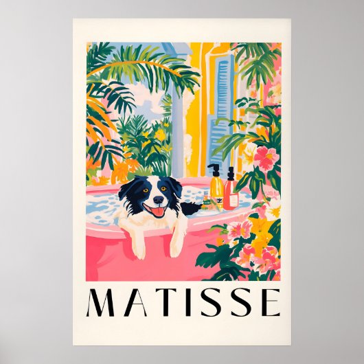 Border Collie Bathroom Print Funny Pink Matisse Poster (Vorne)