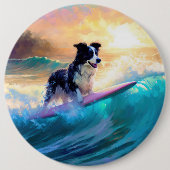 Border Collie Beach Surf Malerei Button (Vorderseite)