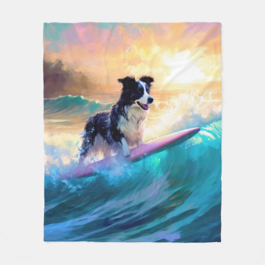 Border Collie Beach Surf Malerei Fleecedecke (Vorderseite)