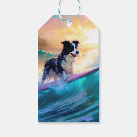 Border Collie Beach Surf Malerei Geschenkanhänger (Vorderseite)
