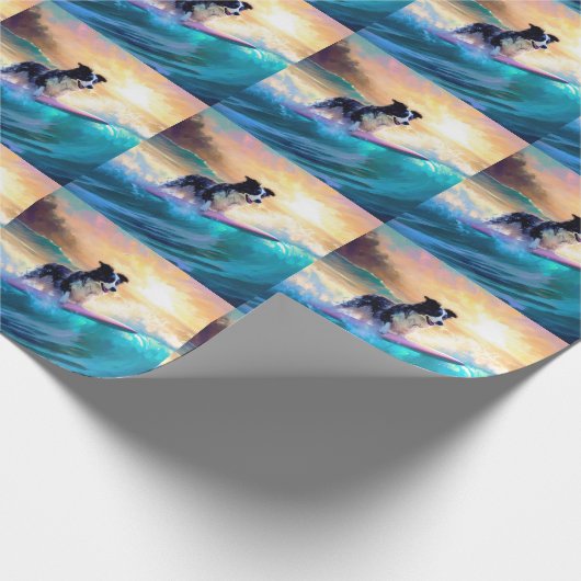 Border Collie Beach Surf Malerei Geschenkpapier (Ecke)