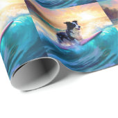 Border Collie Beach Surf Malerei Geschenkpapier (Rolleneckpunkt)