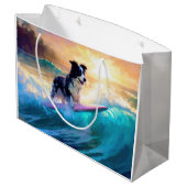 Border Collie Beach Surf Malerei Große Geschenktüte (Rückseite Schrägansicht)