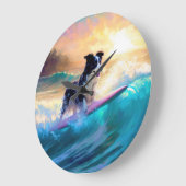 Border Collie Beach Surf Malerei Große Wanduhr (Winkel)