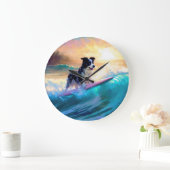 Border Collie Beach Surf Malerei Große Wanduhr (Zuhause)