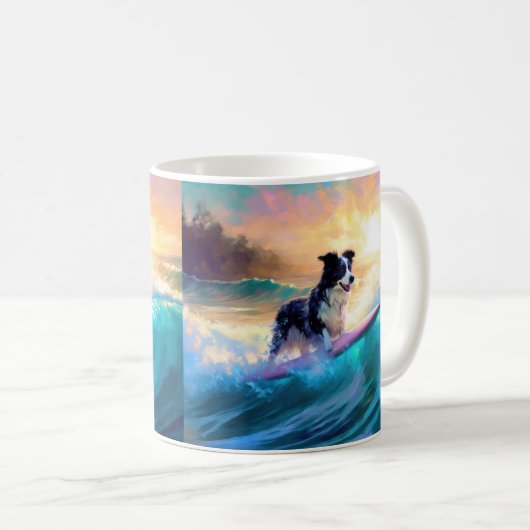 Border Collie Beach Surf Malerei Kaffeetasse (VorderseiteRechts)