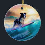 Border Collie Beach Surf Malerei Keramik Ornament<br><div class="desc">Tauchen Sie ein in die spielerische Welt des Kaninchen-Abenteuers mit diesem faszinierenden Bild. Ein gepflegter Hund geht zu den Wellen und reitet geschickt auf einem sonnengeküssten Strand. Das lebendige Kunstwerk vereint wunderbar das Wesentliche der Erregung am Strand, während der Hund furchtlos auf den Wellen reitet und den Geist von Spaß...</div>