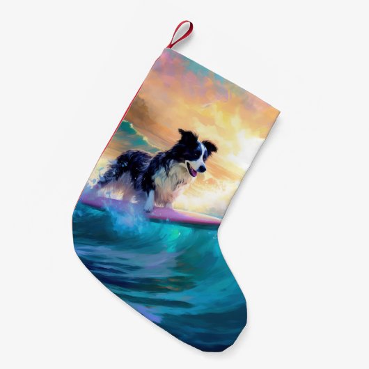 Border Collie Beach Surf Malerei Kleiner Weihnachtsstrumpf (Vorderansicht (hängend))