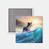 Border Collie Beach Surf Malerei Magnet (Vorderseite/Rückseite)