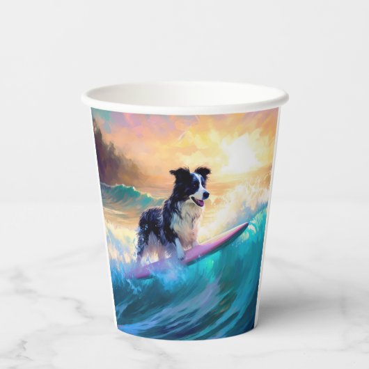 Border Collie Beach Surf Malerei Pappbecher (Rückseite)