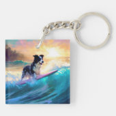 Border Collie Beach Surf Malerei Schlüsselanhänger (Rückseite)